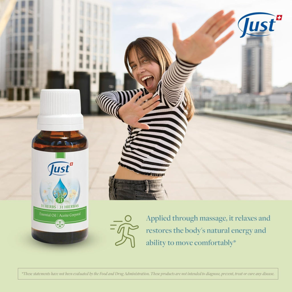 SWISS JUST Essential Oil 31 Herbs 20ml for Massage, Bath, Aromatherapy, Headaches, Muscle Pain / from Seoul, Korea