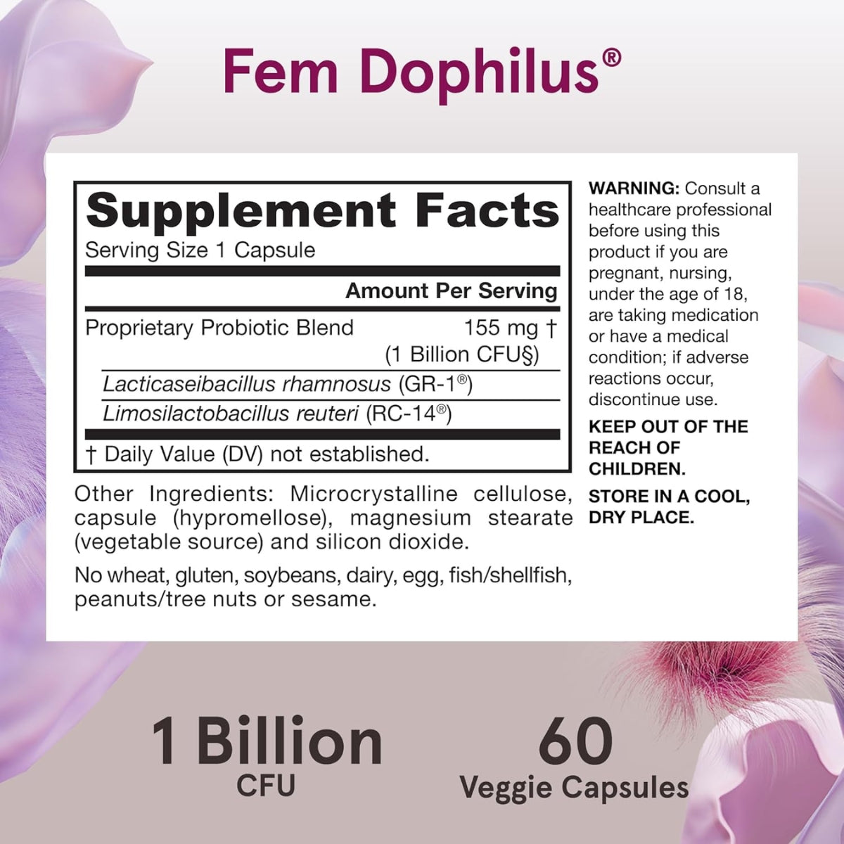 Jarrow Formulas Fem-Dophilus 60 Veggie Capsules 1 Billion CFU 2 Clinically Effective Strains, Korea